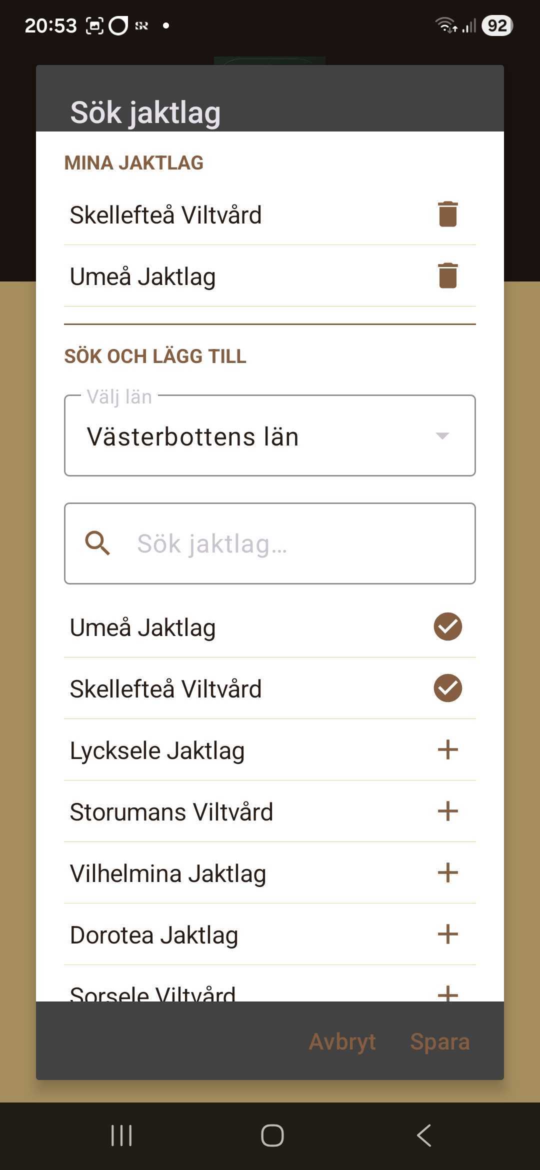 Sök jaktlag